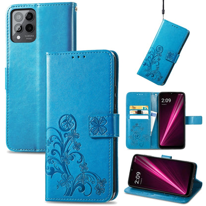 For T-Mobile Revvl 6 Pro 5G Four-leaf Clasp Embossed Buckle Leather Phone Case(Blue) - More Brand by PMC Jewellery | Online Shopping South Africa | PMC Jewellery