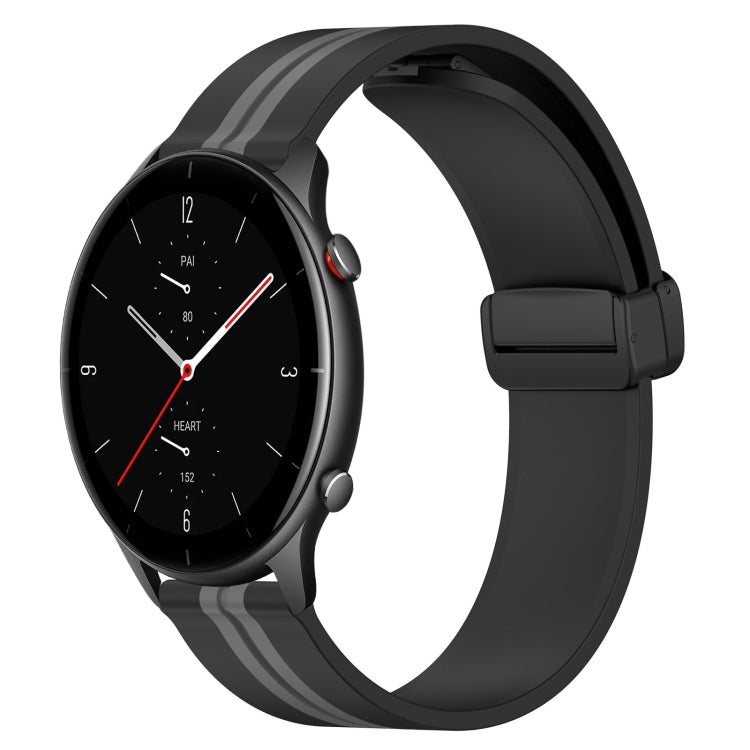 For Amazfit GTR 2e 22mm Folding Magnetic Clasp Silicone Watch Band(Black+Grey) - free shipping - PMC TechLife - Order now!