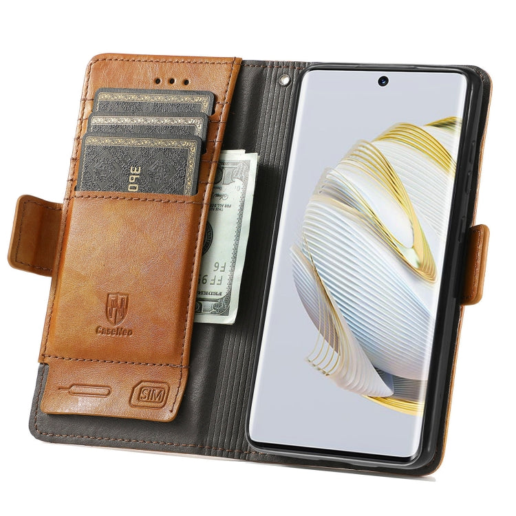 For Huawei  Nova 10 CaseNeoSplicing Dual Magnetic Buckle Leather Phone Case(Khaki) - Huawei Cases by PMC Jewellery | Online Shopping South Africa | PMC Jewellery