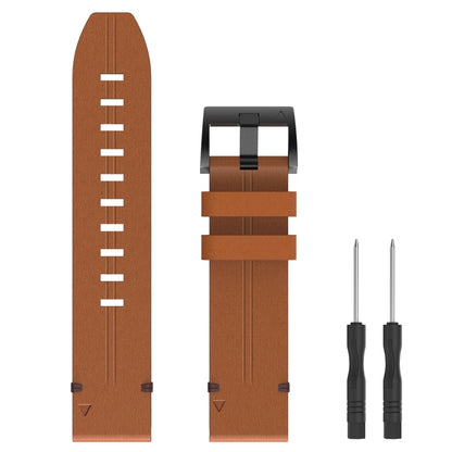 For Garmin Fenix 6X 26mm Leather Steel Buckle Watch Band (Light Brown) - Smart Wear by PMC Jewellery | Online Shopping South Africa | PMC Jewellery