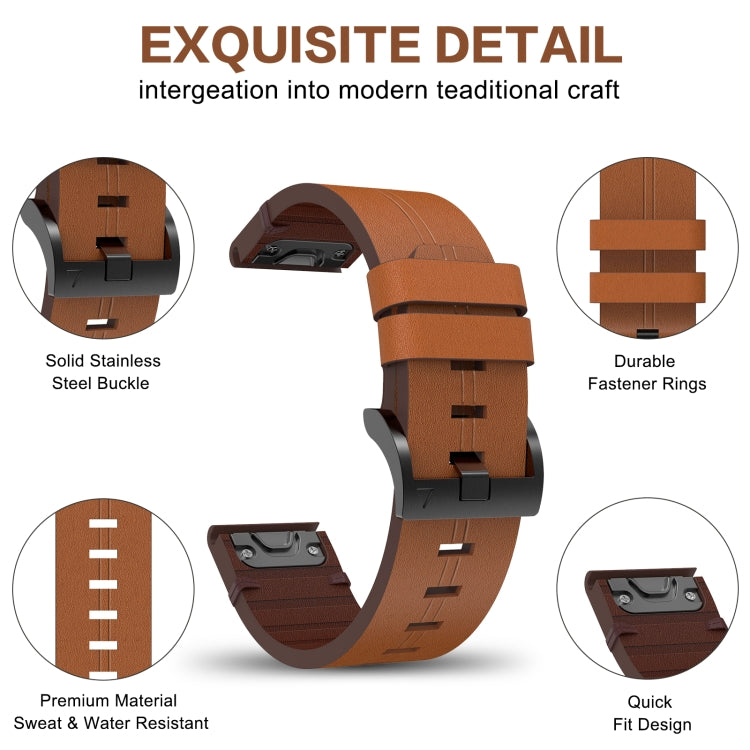 For Garmin Fenix 3 HR 26mm Leather Steel Buckle Watch Band (Light Brown) - Smart Wear by PMC Jewellery | Online Shopping South Africa | PMC Jewellery