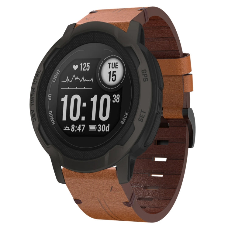 Compatible with Garmin Instinct 2 22mm Leather Steel Buckle Watch Band(Brown) - Watch Bands by PMC TechLife | Online Shopping South Africa | PMC TechLife | Buy Now Pay Later Mobicred