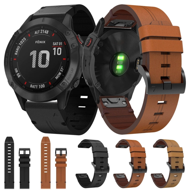 For Garmin Fenix 6 Pro GPS 22mm Leather Steel Buckle Watch Band (Light Brown) - Smart Wear by PMC Jewellery | Online Shopping South Africa | PMC Jewellery