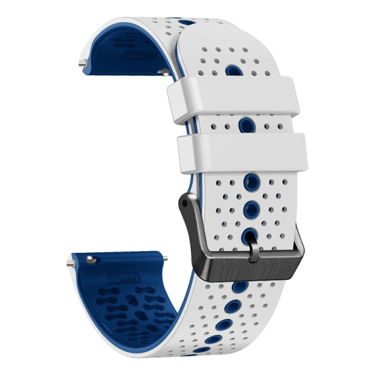 For Amazfit GTR 47mm 22mm Perforated Two-Color Silicone Watch Band(White+Blue) - free shipping - PMC TechLife - Order now!