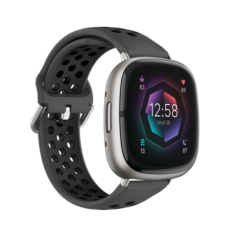 For Fitbit Sense 2 Two-Color Perforated Breathable Silicone Watch Band(Black+Black) - Watch Bands by PMC TechLife | Online Shopping South Africa | PMC TechLife | Buy Now Pay Later Mobicred