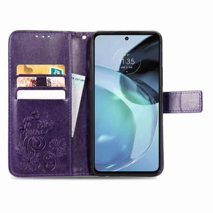 For Motorola Moto G72 Four-leaf Clasp Embossed Leather Phone Case(Purple) - Motorola Cases by PMC Jewellery | Online Shopping South Africa | PMC Jewellery