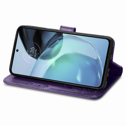 For Motorola Moto G72 Four-leaf Clasp Embossed Leather Phone Case(Purple) - Motorola Cases by PMC Jewellery | Online Shopping South Africa | PMC Jewellery