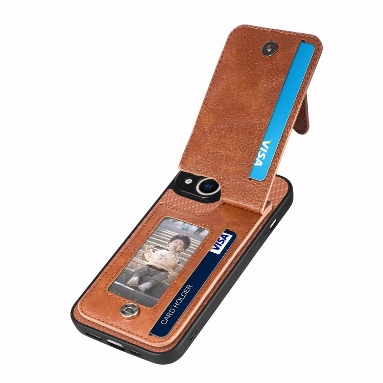 For iPhone 14 Plus Carbon Fiber Vertical Flip Zipper Phone Case(Brown) - iPhone 14 Plus Cases by PMC TechLife | Online Shopping South Africa | PMC TechLife | Buy Now Pay Later Mobicred