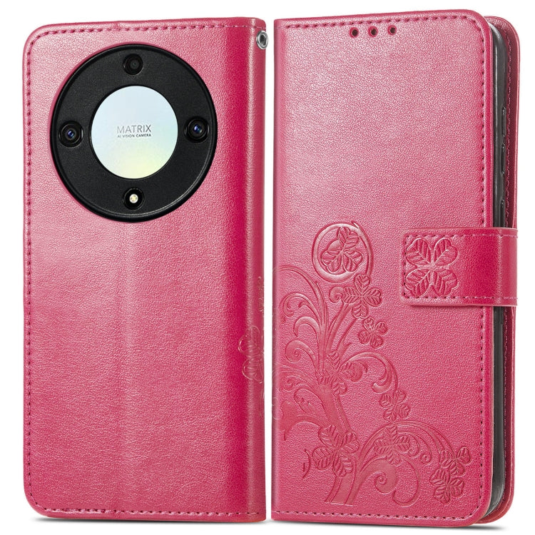 For Honor Magic5 Lite Four-leaf Clasp Embossed Buckle Leather Phone Case(Magenta) - free shipping - PMC TechLife - Order now!