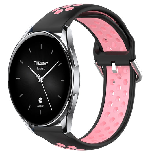 For Xiaomi Watch S2 46mm 22mm Perforated Breathable Sports Silicone Watch Band(Black+Pink) - Smart Wear by PMC Jewellery | Online Shopping South Africa | PMC Jewellery