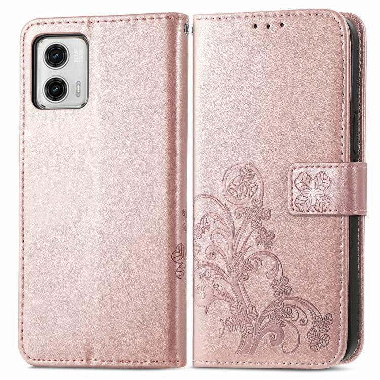 For Motorola Moto G73 Four-leaf Clasp Embossed Buckle Leather Phone Case(Rose Gold) - Motorola Cases by PMC Jewellery | Online Shopping South Africa | PMC Jewellery