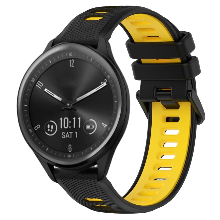 For Garmin Vivomove Sport 20mm Sports Two-Color Silicone Watch Band(Black+Yellow) - Smart Wear by PMC Jewellery | Online Shopping South Africa | PMC Jewellery