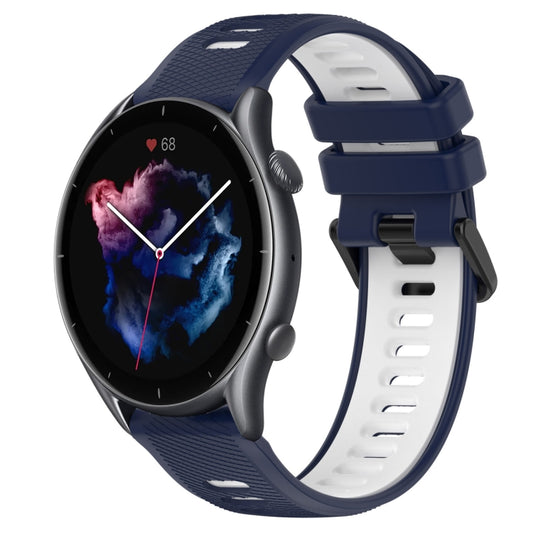 For Amazfit 3 22MM Sports Two-Color Silicone Watch Band(Midnight Blue+White) - Smart Wear by PMC Jewellery | Online Shopping South Africa | PMC Jewellery