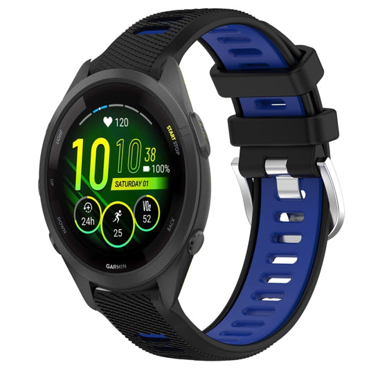 For Garmin Forerunner 265S 18mm Sports Two-Color Steel Buckle Silicone Watch Band(Black+Blue) - Smart Wear by PMC Jewellery | Online Shopping South Africa | PMC Jewellery