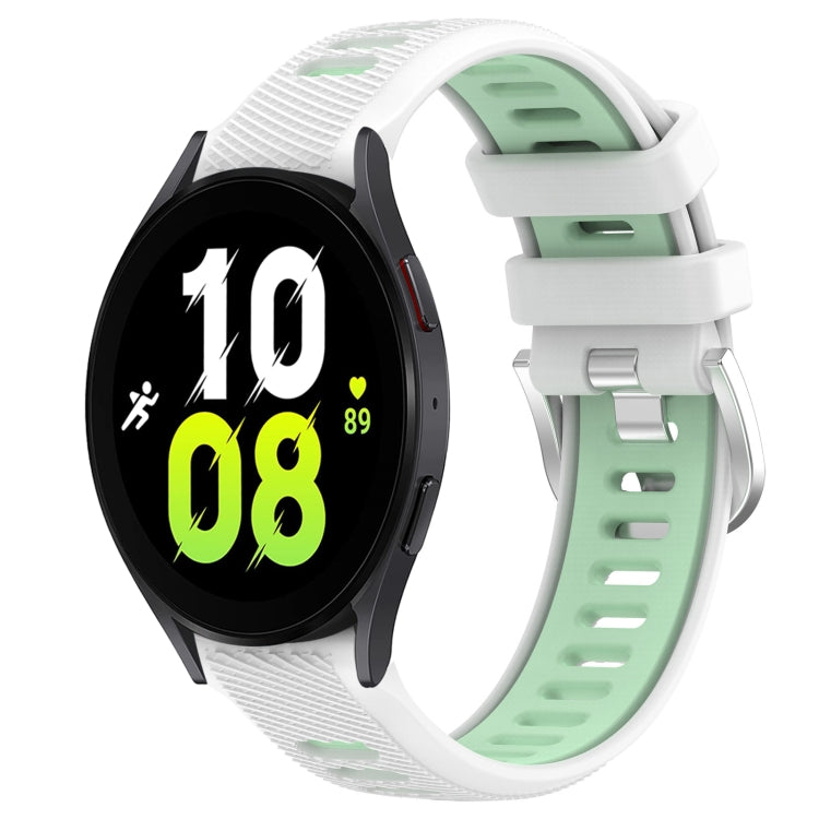 For Samsung Galaxy Watch5 44mm 20mm Sports Two-Color Steel Buckle Silicone Watch Band(White+Teal) - Smart Wear by PMC Jewellery | Online Shopping South Africa | PMC Jewellery