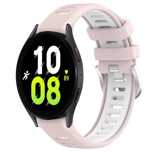 For Samsung Galaxy Watch5 44mm 20mm Sports Two-Color Steel Buckle Silicone Watch Band(Pink+White) - Smart Wear by PMC Jewellery | Online Shopping South Africa | PMC Jewellery