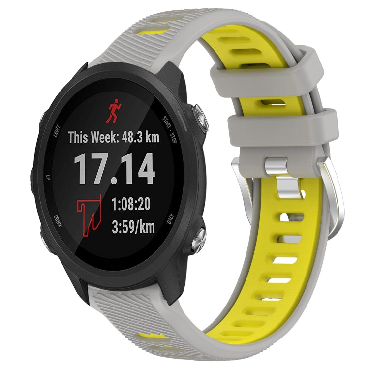 For Garmin Forerunner 245 Music 20mm Sports Two-Color Steel Buckle Silicone Watch Band(Grey+Yellow) - Watch Bands by PMC Jewellery | Online Shopping South Africa | PMC Jewellery