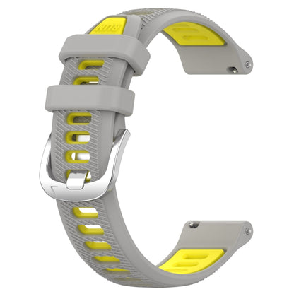 For Garmin Forerunner 245 Music 20mm Sports Two-Color Steel Buckle Silicone Watch Band(Grey+Yellow) - Watch Bands by PMC Jewellery | Online Shopping South Africa | PMC Jewellery