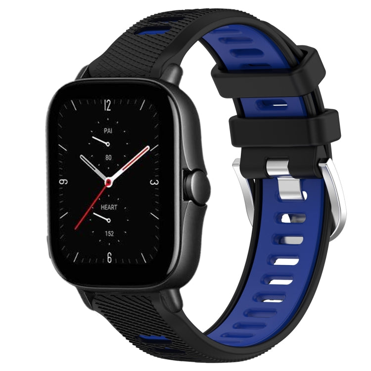 For Amazfit GTS 2E 22mm Cross Texture Two Color Silicone Steel Buckle Watch Band(Black+Blue) - Smart Wear by PMC Jewellery | Online Shopping South Africa | PMC Jewellery