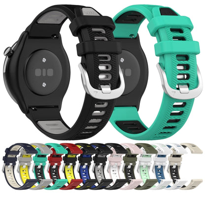 For Amazfit GTS 22mm Cross Texture Two Color Silicone Steel Buckle Watch Band(Lake Blue+Black) -  by PMC Jewellery | Online Shopping South Africa | PMC Jewellery