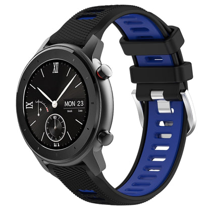 For Amazfit GTR 42mm 22mm Cross Texture Two Color Silicone Steel Buckle Watch Band(Black+Blue) -  by PMC Jewellery | Online Shopping South Africa | PMC Jewellery