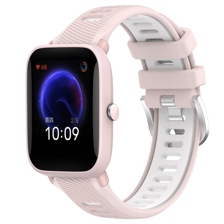 For Amazfit Pop Pro 22mm Cross Texture Two Color Silicone Steel Buckle Watch Band(Pink+White) -  by PMC Jewellery | Online Shopping South Africa | PMC Jewellery