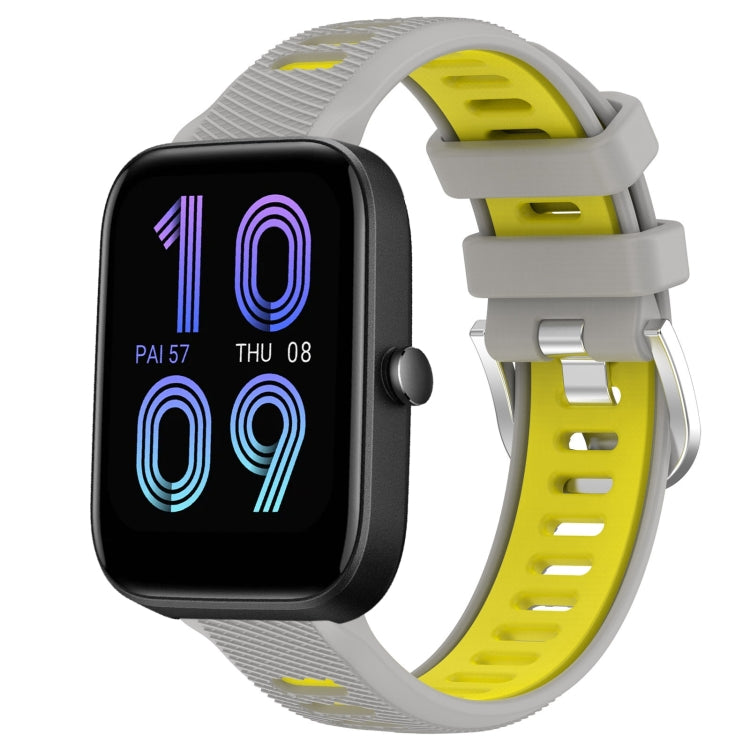 For Amazfit Bip 3 22mm Cross Texture Two Color Silicone Steel Buckle Watch Band(Grey+Yellow) -  by PMC Jewellery | Online Shopping South Africa | PMC Jewellery