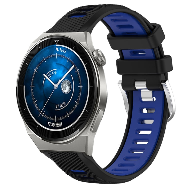 For Huawei Watch GT3 Pro 43mm 20mm Sports Two-Color Steel Buckle Silicone Watch Band(Black+Blue) - Smart Wear by PMC Jewellery | Online Shopping South Africa | PMC Jewellery