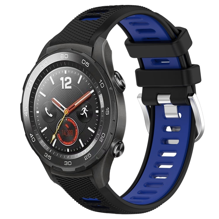 For Huawei Watch 2 20mm Sports Two-Color Steel Buckle Silicone Watch Band(Black+Blue) - Watch Bands by PMC Jewellery | Online Shopping South Africa | PMC Jewellery