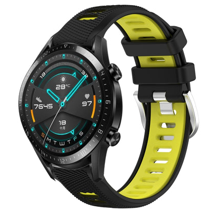 For Huawei GT2 46mm 22mm Sports Two-Color Steel Buckle Silicone Watch Band(Black+Lime Green) - Smart Wear by PMC Jewellery | Online Shopping South Africa | PMC Jewellery