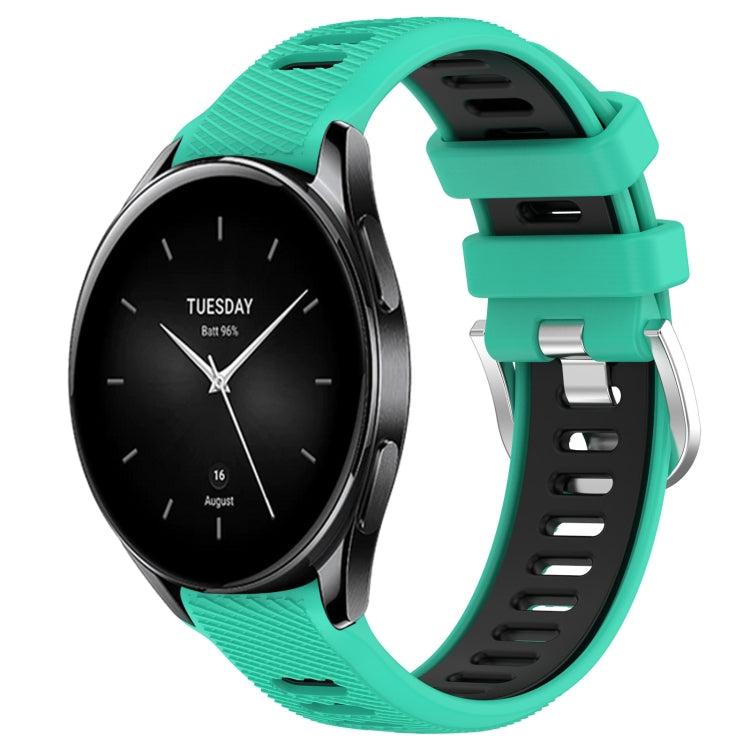 For Xiaomi Watch S2 46mm 22mm Sports Two-Color Steel Buckle Silicone Watch Band(Lake Blue+Black) - Smart Wear by PMC Jewellery | Online Shopping South Africa | PMC Jewellery