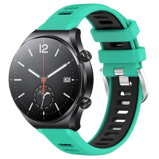 For Xiaomi MI Watch S1 22mm Sports Two-Color Steel Buckle Silicone Watch Band(Lake Blue+Black) - Smart Wear by PMC Jewellery | Online Shopping South Africa | PMC Jewellery