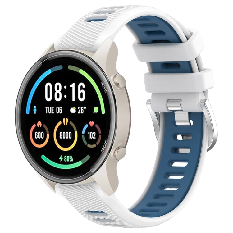 For Xiaomi MI Watch Color 2 22mm Sports Two-Color Steel Buckle Silicone Watch Band(White+Blue) - Smart Wear by PMC Jewellery | Online Shopping South Africa | PMC Jewellery