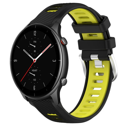 For Amazfit GTR 2e 22mm Cross Texture Two Color Silicone Steel Buckle Watch Band(Black+Lime Green) - Smart Wear by PMC Jewellery | Online Shopping South Africa | PMC Jewellery