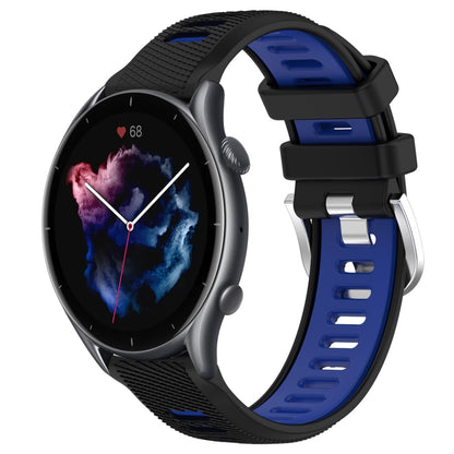 For Amazfit 3 22mm Cross Texture Two Color Silicone Steel Buckle Watch Band(Black+Blue) -  by PMC Jewellery | Online Shopping South Africa | PMC Jewellery