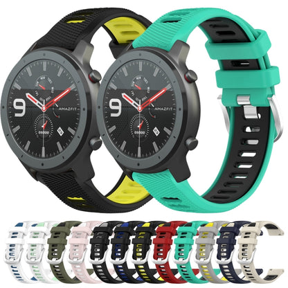 For Amazfit GTR 47mm 22mm Cross Texture Two Color Silicone Steel Buckle Watch Band(Black+Blue) - Smart Wear by PMC Jewellery | Online Shopping South Africa | PMC Jewellery