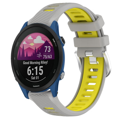 For Garmin Forerunner 255 Music 22mm Sports Two-Color Steel Buckle Silicone Watch Band(Grey+Yellow) - Smart Wear by PMC Jewellery | Online Shopping South Africa | PMC Jewellery