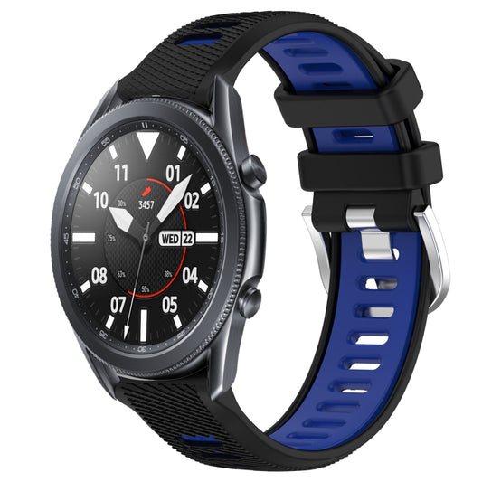 For Samsung Galaxy Watch3 45mm 22mm Sports Two-Color Steel Buckle Silicone Watch Band(Black+Blue) - Smart Wear by PMC Jewellery | Online Shopping South Africa | PMC Jewellery