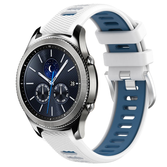 For Samsung Gear S3 Classic 22mm Sports Two-Color Steel Buckle Silicone Watch Band(White+Blue) - Smart Wear by PMC Jewellery | Online Shopping South Africa | PMC Jewellery