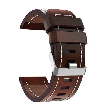 For Garmin Fenix 6X 26mm Sewing Leather Steel Buckle Watch Band(Red Brown) - Smart Wear by PMC Jewellery | Online Shopping South Africa | PMC Jewellery