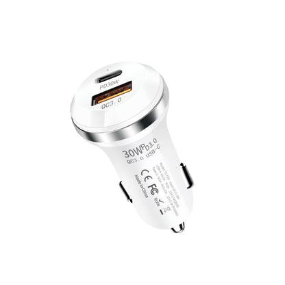 P28 USB-C PD30W + QC3.0 18W USB Dual Port Car Charger(White) - Car Charger by PMC Jewellery | Online Shopping South Africa | PMC Jewellery