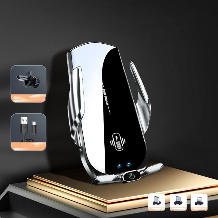 A2 Car Mobile Phone Bracket Wireless 15W Fast Charging Automatic Smart Sensor Stand(Silver) - Wireless Charger Holders by PMC TechLife | Online Shopping South Africa | PMC TechLife