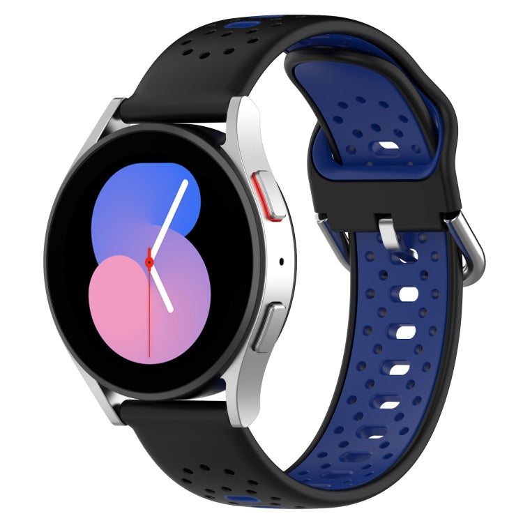 For Samsung  Galaxy Watch 4 Classic 46mm 20mm Breathable Two-Color Silicone Watch Band(Black+Blue) - Watch Bands by PMC Jewellery | Online Shopping South Africa | PMC Jewellery