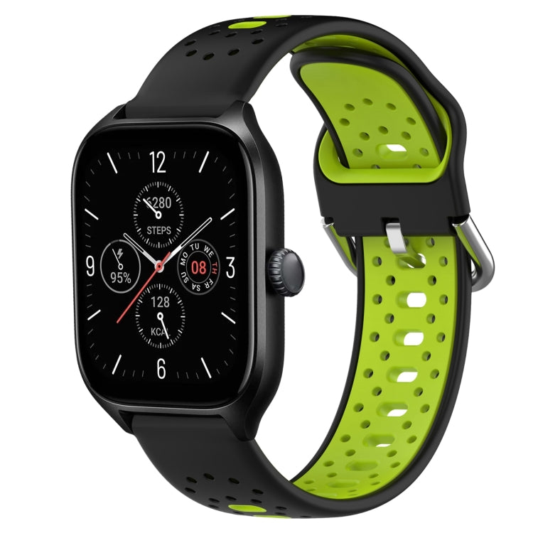 For Amazfit GTS 4 20mm Breathable Two-Color Silicone Watch Band(Black+Lime Green) - Watch Bands by PMC Jewellery | Online Shopping South Africa | PMC Jewellery