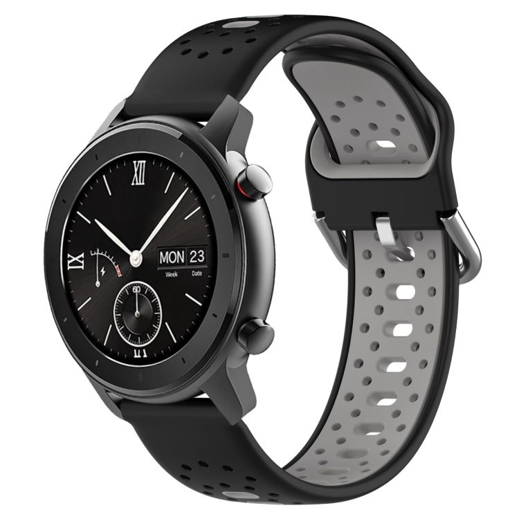 For Amazfit GTR 42mm 20mm Breathable Two-Color Silicone Watch Band(Black+Grey) - Watch Bands by PMC Jewellery | Online Shopping South Africa | PMC Jewellery