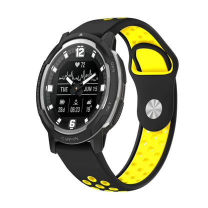 For Garmin Instinct Crossover 22mm Sports Breathable Silicone Watch Band(Black+Yellow) -  by PMC Jewellery | Online Shopping South Africa | PMC Jewellery