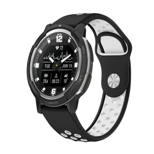 For Garmin Instinct Crossover Solar 22mm Sports Breathable Silicone Watch Band(Black+White) -  by PMC Jewellery | Online Shopping South Africa | PMC Jewellery