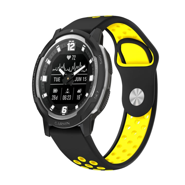 For Garmin Instinct Crossover Solar 22mm Sports Breathable Silicone Watch Band(Black+Yellow) -  by PMC Jewellery | Online Shopping South Africa | PMC Jewellery