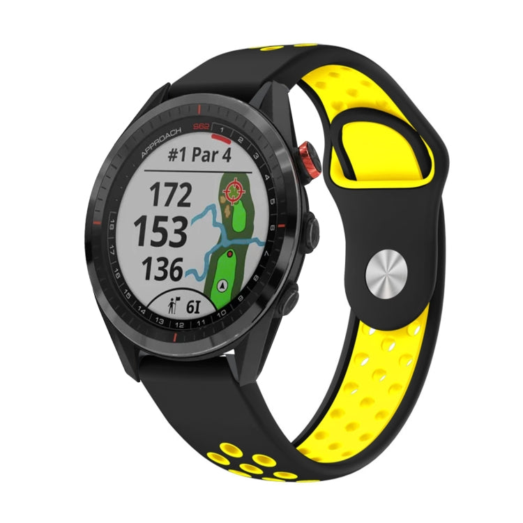 For Garmin Approach S62 22mm Sports Breathable Silicone Watch Band(Black+Yellow) -  by PMC Jewellery | Online Shopping South Africa | PMC Jewellery