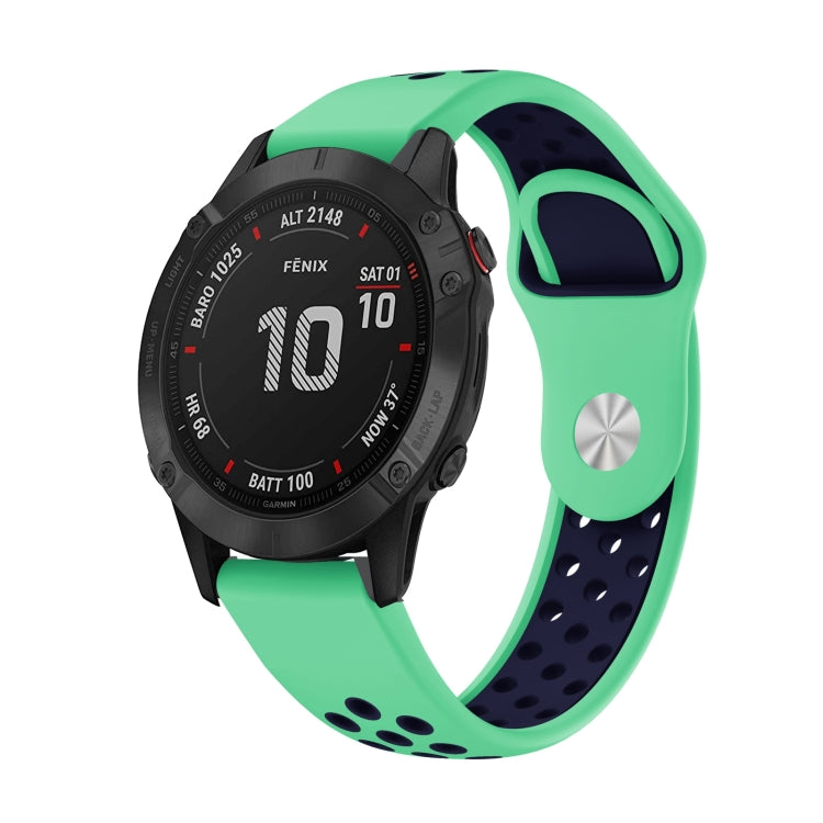 For Garmin Fenix 6 Pro GPS 22mm Sports Breathable Silicone Watch Band(Mint Green+Midnight Blue) -  by PMC Jewellery | Online Shopping South Africa | PMC Jewellery